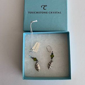 Touchstone Crystal Silver Leaf and Citrine Crystal Earrings - New in Box w/Tag